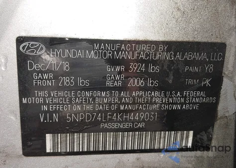 2019 Hyundai Elantra Se из США, поврежденный, VIN 5NPD74LF4KH449031